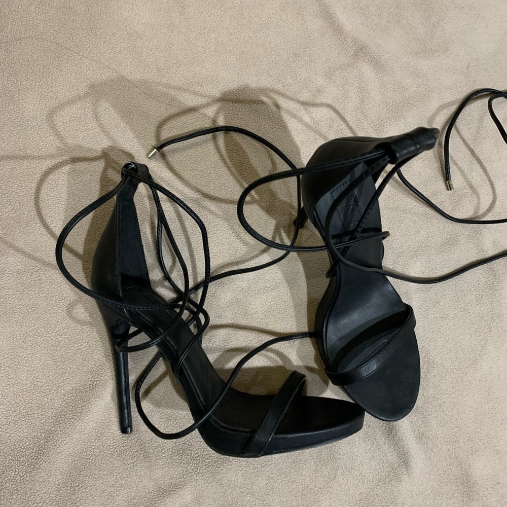 Black Lace Up/Tie High Heels